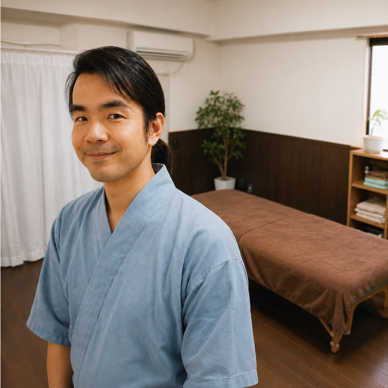 肩専門Tokidoki整体の施術者・布川知己と、名古屋市昭和区の施術室